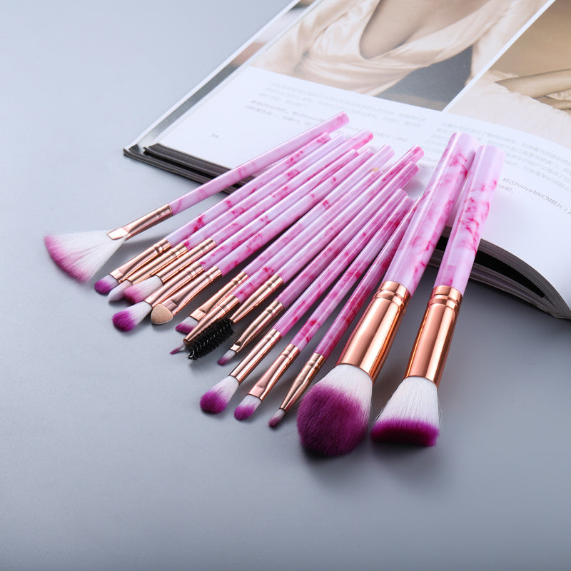 15 Marbled Design Makeup Brushes Set